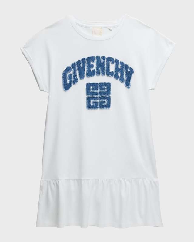 Girl's 4G Denim Applique Short-Sleeve Dress, Size 5-14